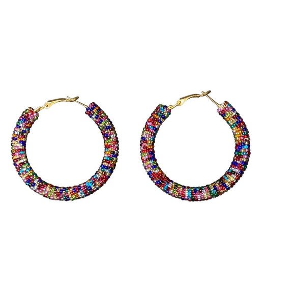 Pierced Earrings Hoop 2.25 Handmade Artisan - Picture 2 of 3